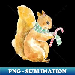 squirrel with candy stick christmas watercolor - instant sublimation digital download - vibrant and eye-catching typography