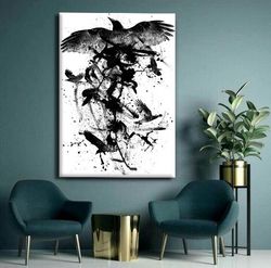 Black And White Raven Canvas Print, Abstract Design Raven, Wall Art Canvas, Canvas Print, Ready To Hang Wall Print,Desig