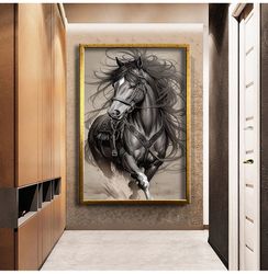 black horse canvas print wall decor, horse canvas painting, ready to hang wall print decor, wall canvas, canvas home dec