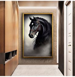 black horse canvas print wall decor, your page horse canvas painting, ready to hang wall print decor, wall canvas, canva