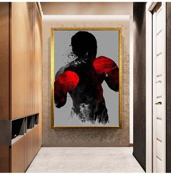 boxer picture with red boxing gloves canvas print wall decor, wall art canvas , ready to hang canvas painting, canvas gi