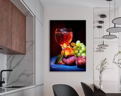 Fruits And Glass Kitchen Decor, Canvas Print, Fruits Framed Wall Art Canvas, Canvas Print, Ready To Hang Wall Print, Des