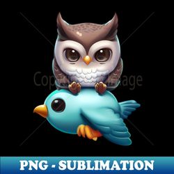 Horned Owl Resting On Another Blue Bird - Vintage Sublimation PNG Download - Capture Imagination with Every Detail