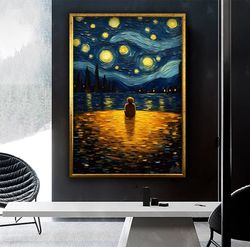 vincent van gogh, lonely child framed canvas painting wall decoration, starry nights famous painting,framed wall canvas