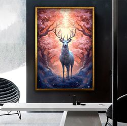 Wild Deer In The Woods Canvas Print Wall Decor, Animals And Forest Wall Decor, Modern Art Canvas, Ready To Hang Hook Pai
