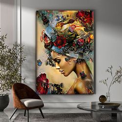 woman with flower design canvas print wall painting, picture of woman with flowers, wall canvas, canvas print, ready to