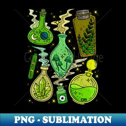 witchy potion bottles green - exclusive png sublimation download - capture imagination with every detail