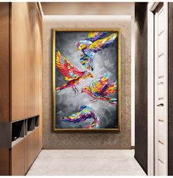 Colorful Birds Design Canvas Print Wall Decor, Flying Birds Design Painting Painting, Ready To Hang Wall Painting, Kids