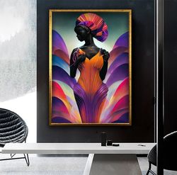 Colorful Paints And African Woman Canvas Print Wall Decor, Modern Wall Decor, Housewarming Gift Canvases, Framed Women's