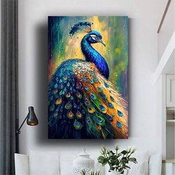 Colorful Peacock Oil Painting Canvas Print Wall Painting, Wall Art Canvas, Canvas Print, Ready To Hang Canvas Painting,