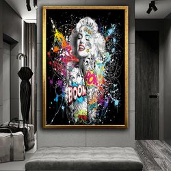 Marilyn Monroe Graffiti Color Canvas Print Wall Painting, Wall Art Canvas, Canvas Print, Ready To Hang Canvas Painting,