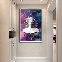 Medusa Statue Colorful Design Canvas Print Wall Decor, Canvas Print, Ready To Hang Wall Print, Design Canvas Painting, M