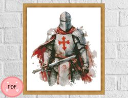 Cross Stitch Pattern,Medieval Knight Templar, Pdf Instant Download ,Watercolor,Famous Painting,X Stitch Chart