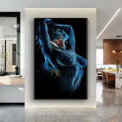 Modern Design Blue Linear Nude Women Canvas Print Wall Painting, Wall Art Canvas, Canvas Print, Ready To Hang Canvas Pai