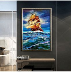Pirate Ship At Sunset Design Canvas Print Wall Decor, Oil Painting Printing, Ready To Hang Wall Painting, Home&Office Ar