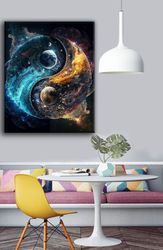 Planets And Ying-Yang Canvas Print Wall Painting, Wall Art Canvas, Canvas Print, Ready To Hang Canvas Painting, Modern W