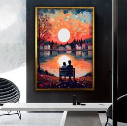 Sunset View And Lover Couple Canvas Print Wall Decor, Lover Gift Canvas, Ready To Hang Canvas Print, Gift Wall Decor, Ho