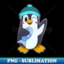 penguin with fish  hat - sublimation-ready png file - create with confidence