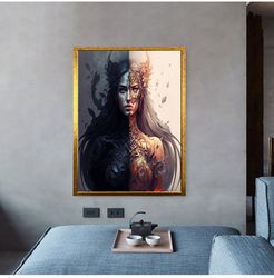 warrior woman canvas print wall painting, original design table, wall art canvas , ready to hang canvas painting, home d