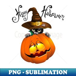 Halloween - Cat and Pumpkin - Modern Sublimation PNG File - Perfect for Sublimation Mastery