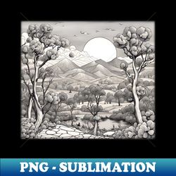 landscape-drawing - png transparent digital download file for sublimation - unlock vibrant sublimation designs
