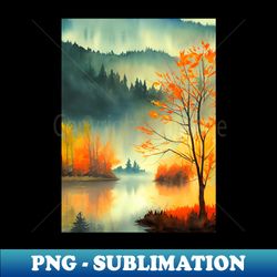 colorful autumn landscape watercolor 33 - vintage sublimation png download - perfect for creative projects