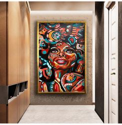 African Women Colorful Canvas Painting, Abstract Design African Women, Ready To Hang Canvas Painting, Canvas Gift, Canva