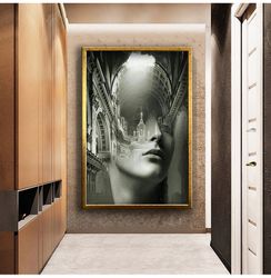 black and white woman and art surrealist design canvas print wall art, wall art canvas, canvas print, ready to hang canv