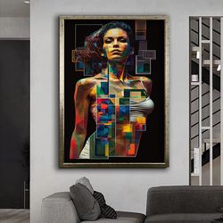 Colorful Woman Abstract Design Canvas Print Painting, Wall Art Canvas, Ready To Hang Canvas Painting, Canvas Gift, Canva