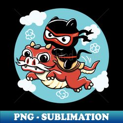 Kawaii Ninja Cat Riding a Red Dragon - Sublimation-Ready PNG File - Bold & Eye-catching