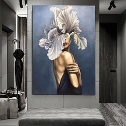 Flower-Headed Woman Surrealist Canvas Painting, Wall Art Canvas, Canvas Print, Ready To Hang Wall Print, Design Canvas P