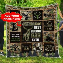 LL -Customized &8211 Best Buckin Dad Ever &8211 Hunting Quilt Blanket