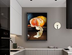 kitchen wall decor peeled tangerine canvas frame, wall art canvas, canvas print, ready to hang wall print, design canvas