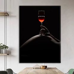 nude woman wine glass canvas print, wall art canvas , ready to hang canvas painting, canvas gift, canvas print,