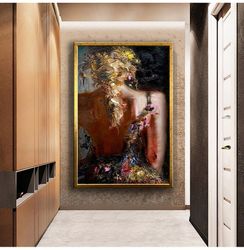 Oil Painting Woman Abstract Design Canvas Print Painting, Wall Art Canvas, Ready To Hang Canvas Painting, Canvas Gift, C