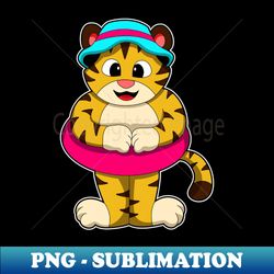 Tiger at Swimming with Swim ring  Hat - Creative Sublimation PNG Download - Perfect for Personalization