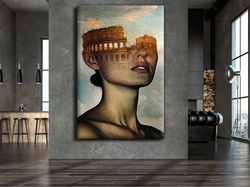 Surrealist Colosseum And Woman Canvas Painting, Wall Art Home Decoration, Wall Art Canvas, Canvas Print, Ready To Hang C