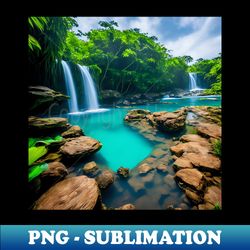 Jungle Landscapes With a Clear Pool or Lagoon at the Base of the Waterfall Ai Generated Art - Aesthetic Sublimation Digital File - Transform Your Sublimation Creations