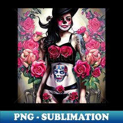 Tattooed Goth Pin Up Girl with Roses - Digital Sublimation Download File - Stunning Sublimation Graphics