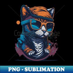 Stylish Cat With Sunglasses And A Cool Haircut - Vintage Sublimation PNG Download - Revolutionize Your Designs