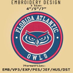 NCAA Logo Florida Atlantic Owls, Embroidery design, Embroidery Files, NCAA Florida Atlantic, Machine Embroidery Pattern