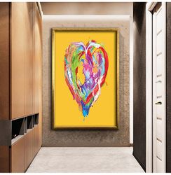 Colorful Paints Rainbow Design Heart, Valentine's Day Gift, Ready To Hang Canvas Painting Home Decoration, New Home Gift