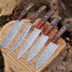 Hand Forged Damascus Chef's Knife Set of 5 BBQ Knife Kitchen Knife Gift for Her Valentines Gift Camping Am industry