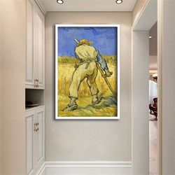 Vincent Van Gogh Garden Worker At Sunset Canvas Painting Wall Decor, Famous Design, Ready To Hang Wall Painting, Blue An