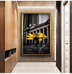 Yellow Flower And City Canvas Print Wall Painting, Wall Art Canvas, Canvas Print, Ready To Hang Canvas Painting, Modern
