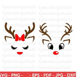 Christmas Reindeer Faces SVG, Reindeer SVG, Boy Reindeer Svg, Girl Reindeer SVG, Christmas 2024 Svg, Cute Reindeer Face