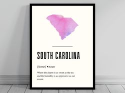 Funny South Carolina Definition Print  South Carolina Poster  SC Minimalist State Map  Watercolor Silhouette  Modern Tra