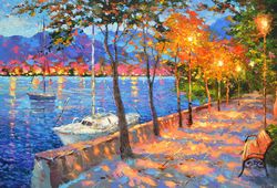 Cityscape boats Painting Print Poster Landscape Artwork Wall Art Alley