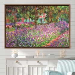 Claude Monet Framed Canvas Print  The Artist's Garden at Giverny, Frame Large Wall Art,Green Art,Vintage Art,Minimalist