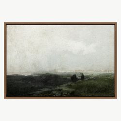 Dark Green Forest on Overcast Day Scenic Landscape Illustrations Frame Large Wall Art, Green Art, Vintage Art,Minimalist
